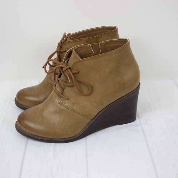Torrid Tan Lace Up Wedge Ankle Boots - Picture 3 of 6
